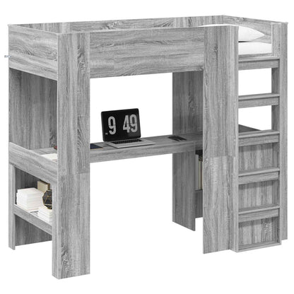 Loft Bed Frame with Desk with Storage Grey Sonoma 90 x 200 cm