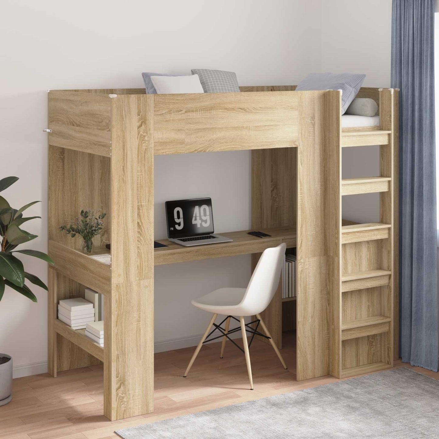 Loft Bed Frame with Desk with Storage Sonoma Oak 100 x 200 cm