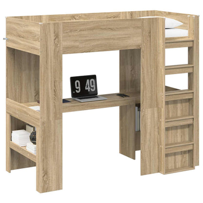 Loft Bed Frame with Desk with Storage Sonoma Oak 100 x 200 cm