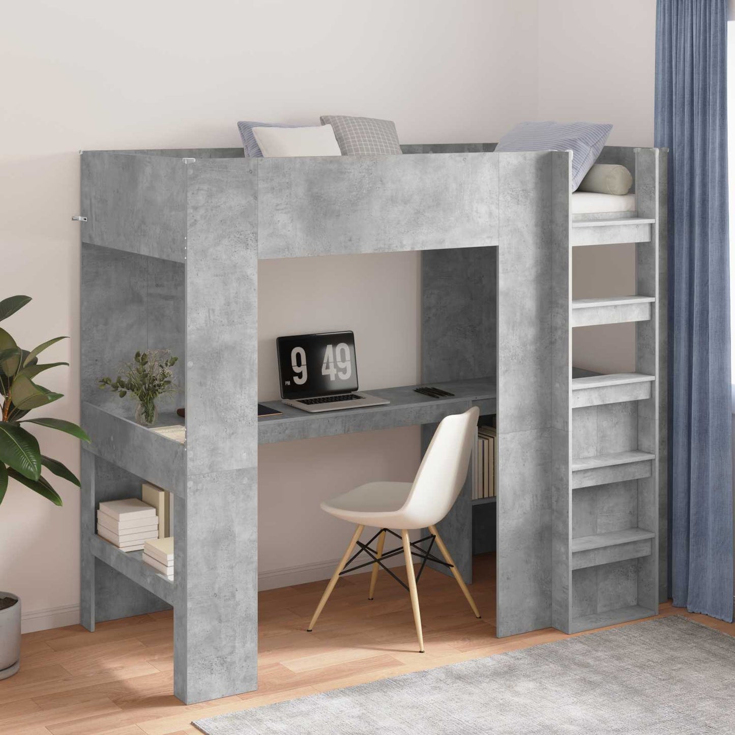Loft Bed Frame with Desk Concrete Grey 100 x 200 cm
