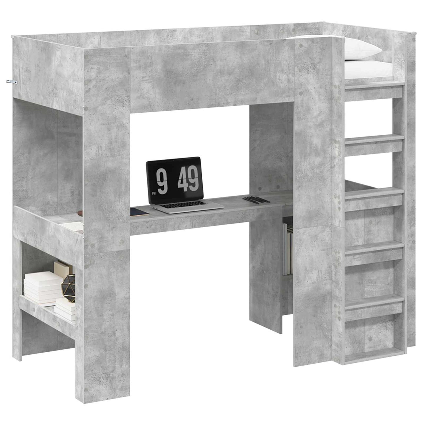 Loft Bed Frame with Desk Concrete Grey 100 x 200 cm
