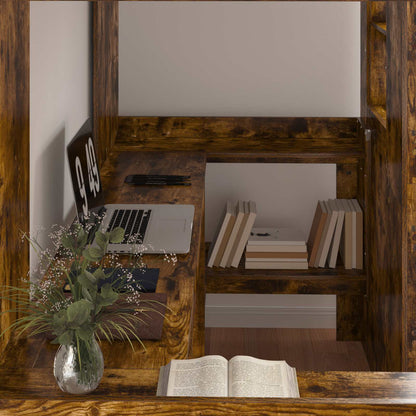 Loft Bed Frame with Desk with Storage Smoked Oak 100 x 200 cm