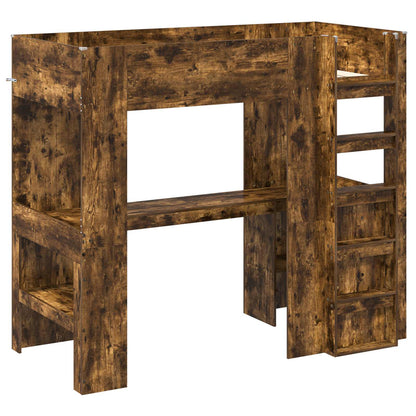 Loft Bed Frame with Desk with Storage Smoked Oak 100 x 200 cm