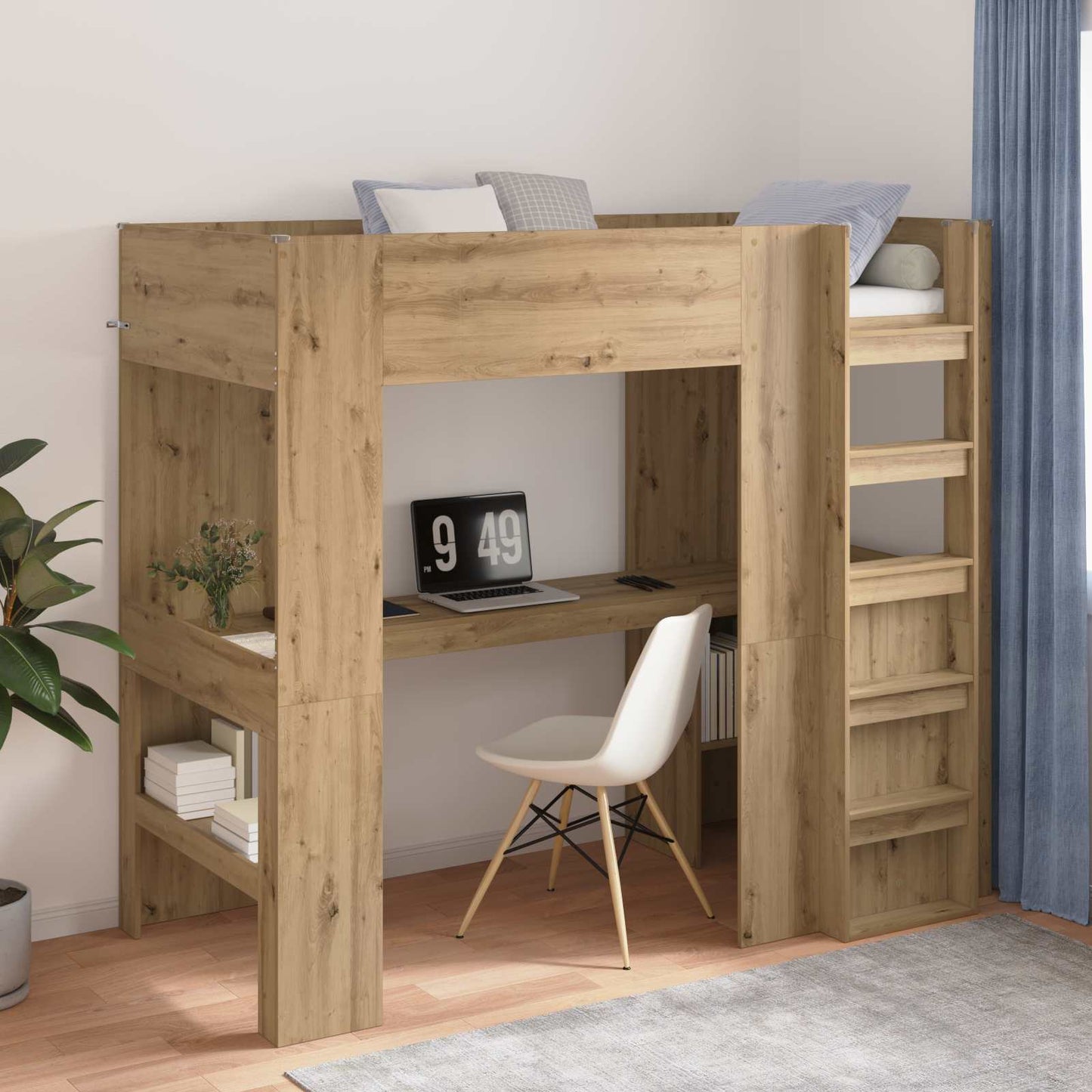 Loft Bed Frame with Desk with Shelf Artisan Oak 100 x 200 cm