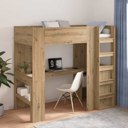 Loft Bed Frame with Desk with Shelf Artisan Oak 100 x 200 cm