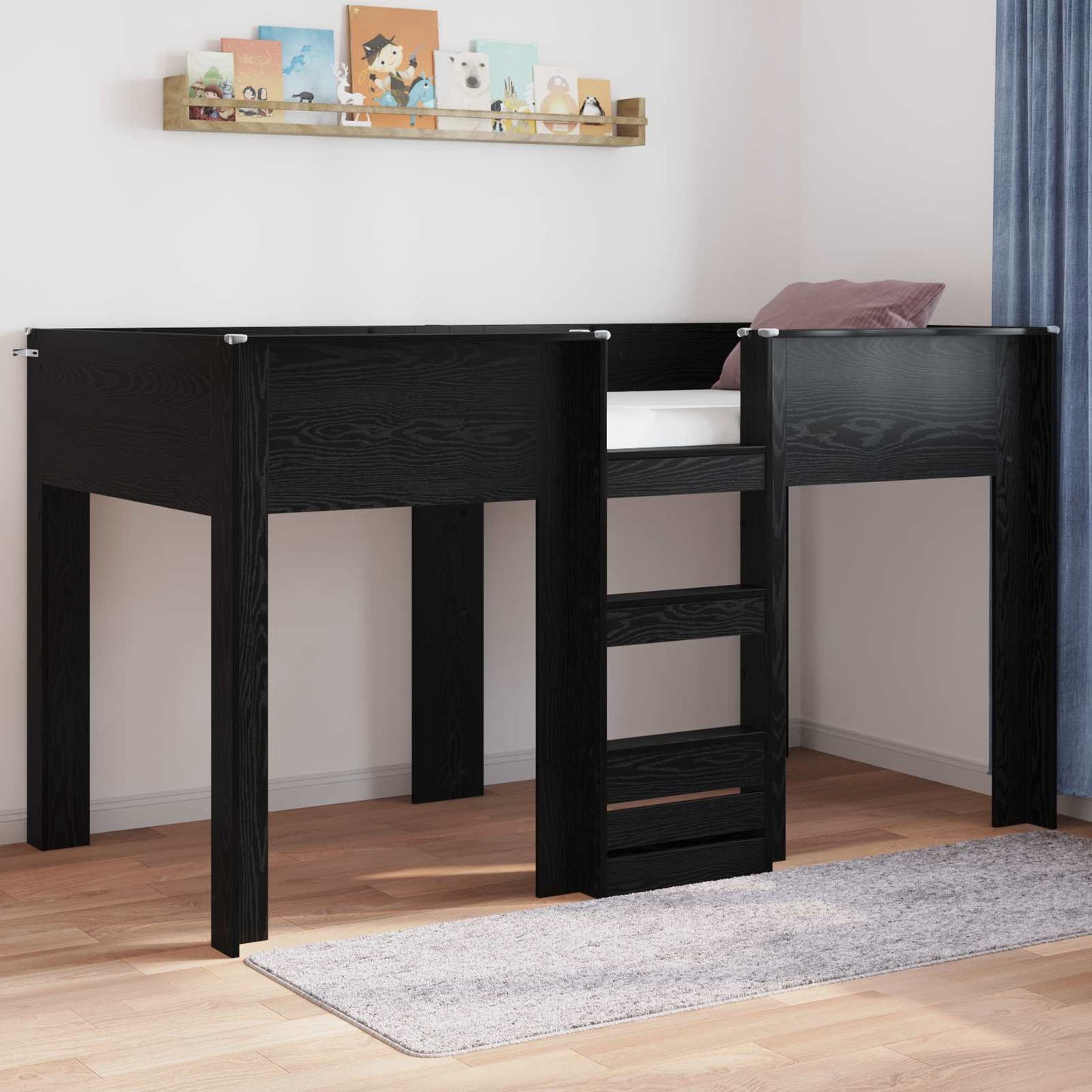 Bunk Bed for Kids Black Oak 90 x 200 cm Engineered wood
