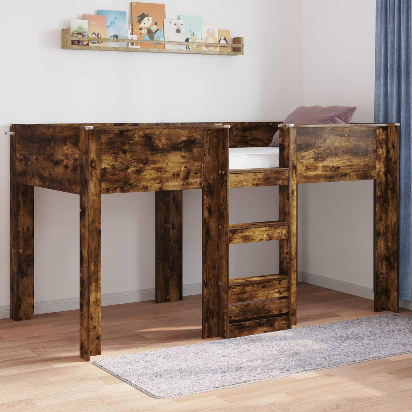 Bunk Bed for Kids Smoked Oak 100 x 200 cm Engineered wood