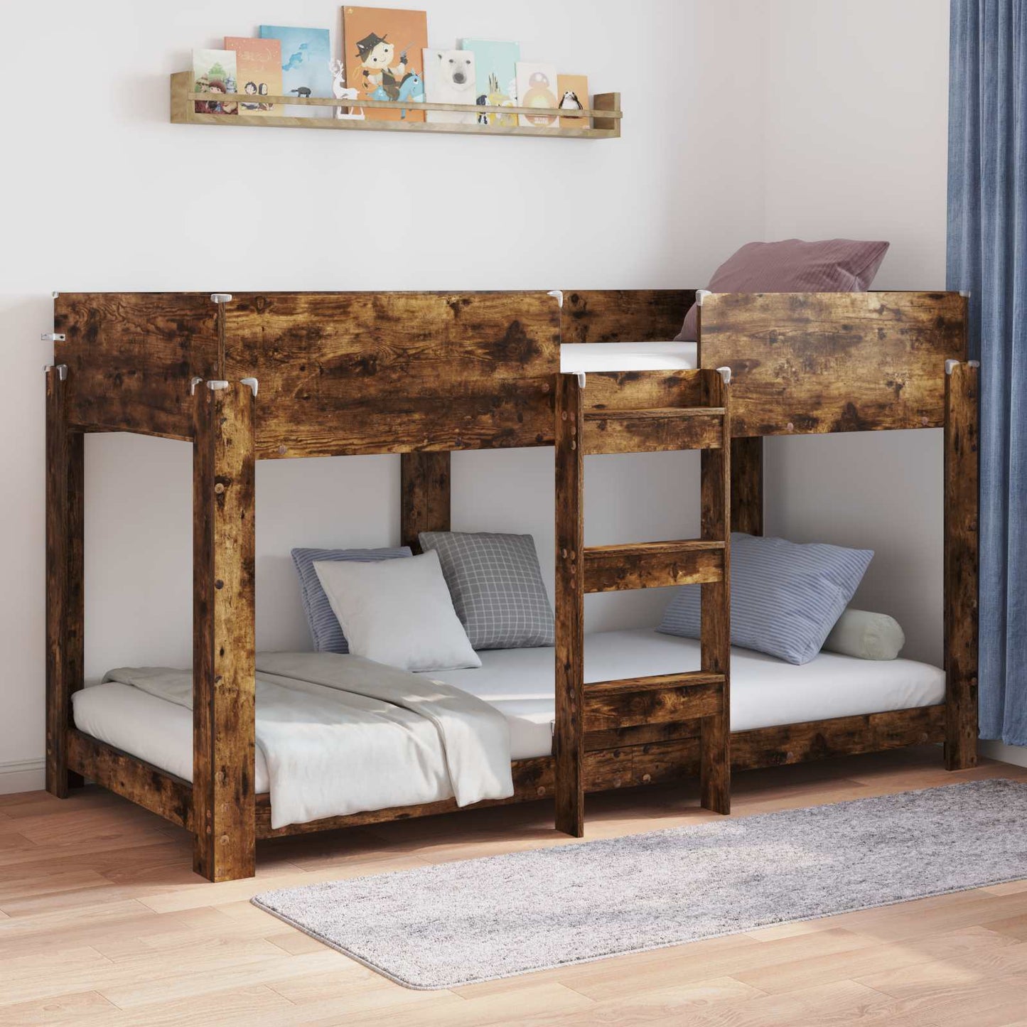 Bunk Bed for Kids Smoked Oak 100 x 200 cm Engineered Wood