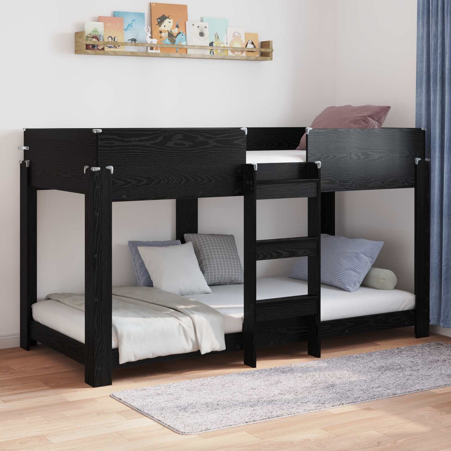 Bunk Bed for Kids Black Oak 80 x 200 cm Engineered Wood