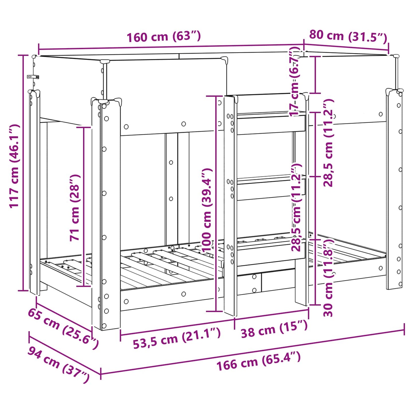 Bunk Bed for Kids Smoked Oak 80 x 160 cm Engineered Wood