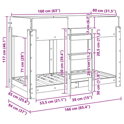 Bunk Bed for Kids Smoked Oak 80 x 160 cm Engineered Wood