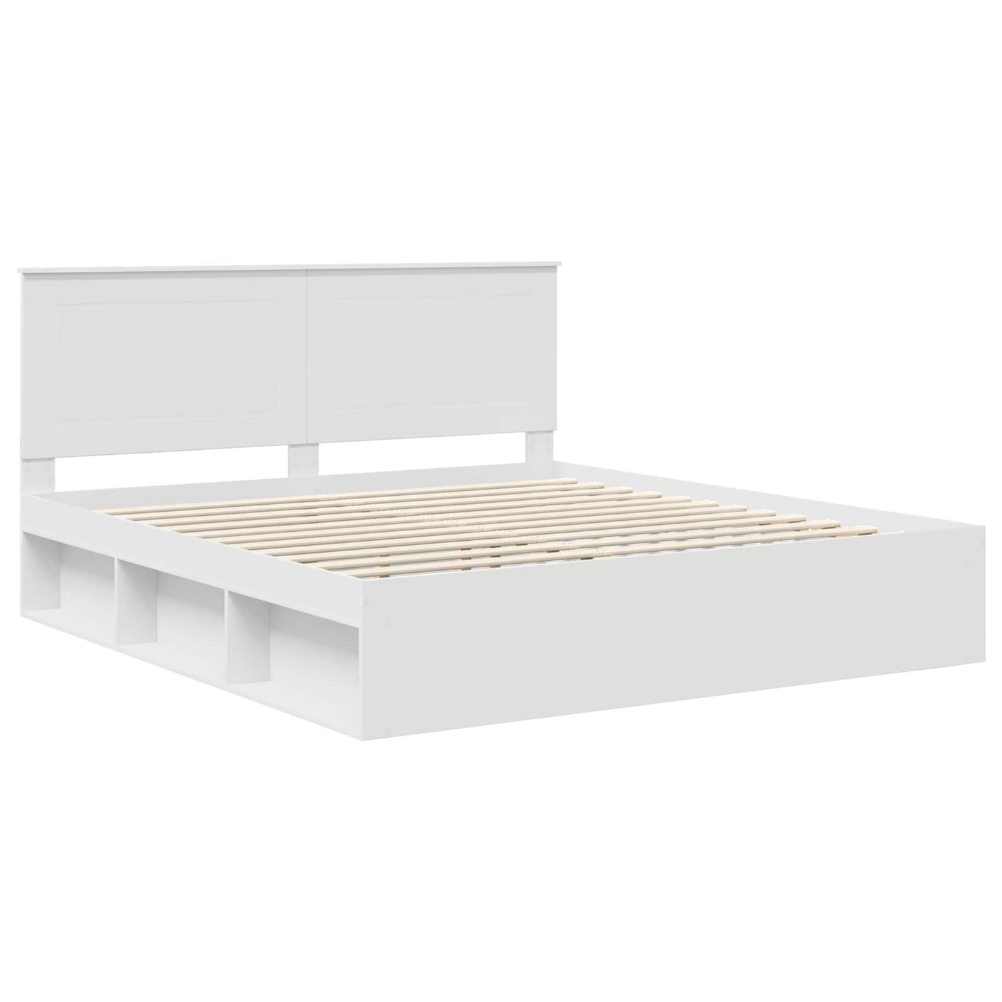 Bed Frame with Headboard White 200 x 200 cm Solid Pine Wood