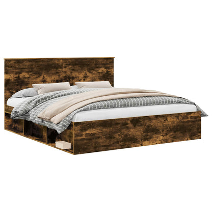 Bed Frame Smoked Oak 200 x 200 cm Solid Pine Wood