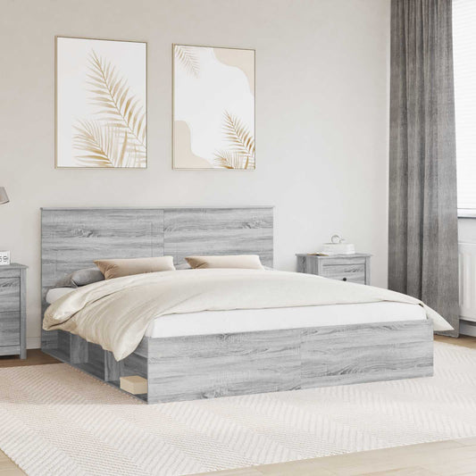 Bed Frame Grey Sonoma 180 x 200 cm Solid Pine Wood
