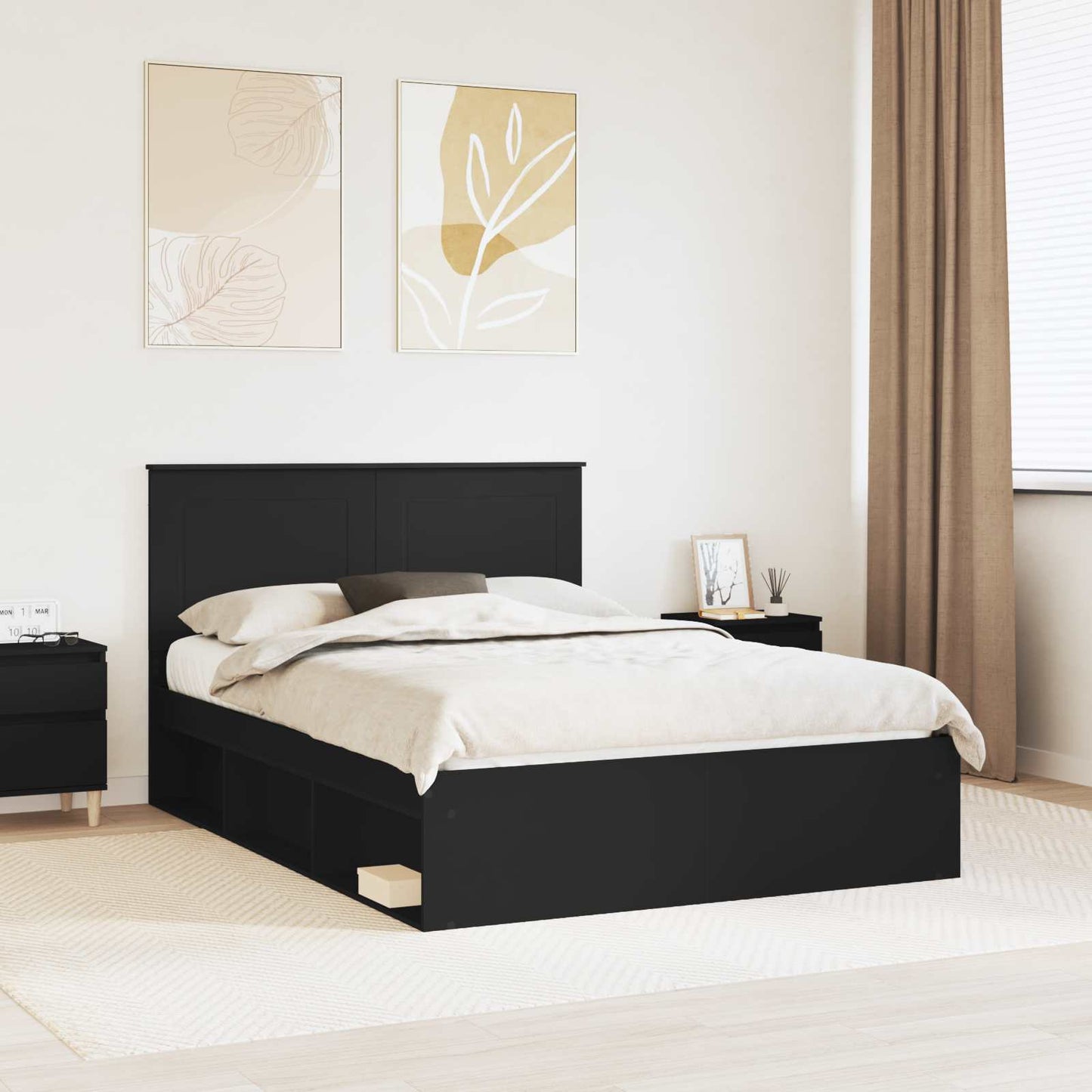 Bed Frame with Headboard Black 160 x 200 cm Solid Pine Wood