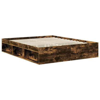 Bed Frame Smoked Oak 160 x 200 cm Solid Pine Wood