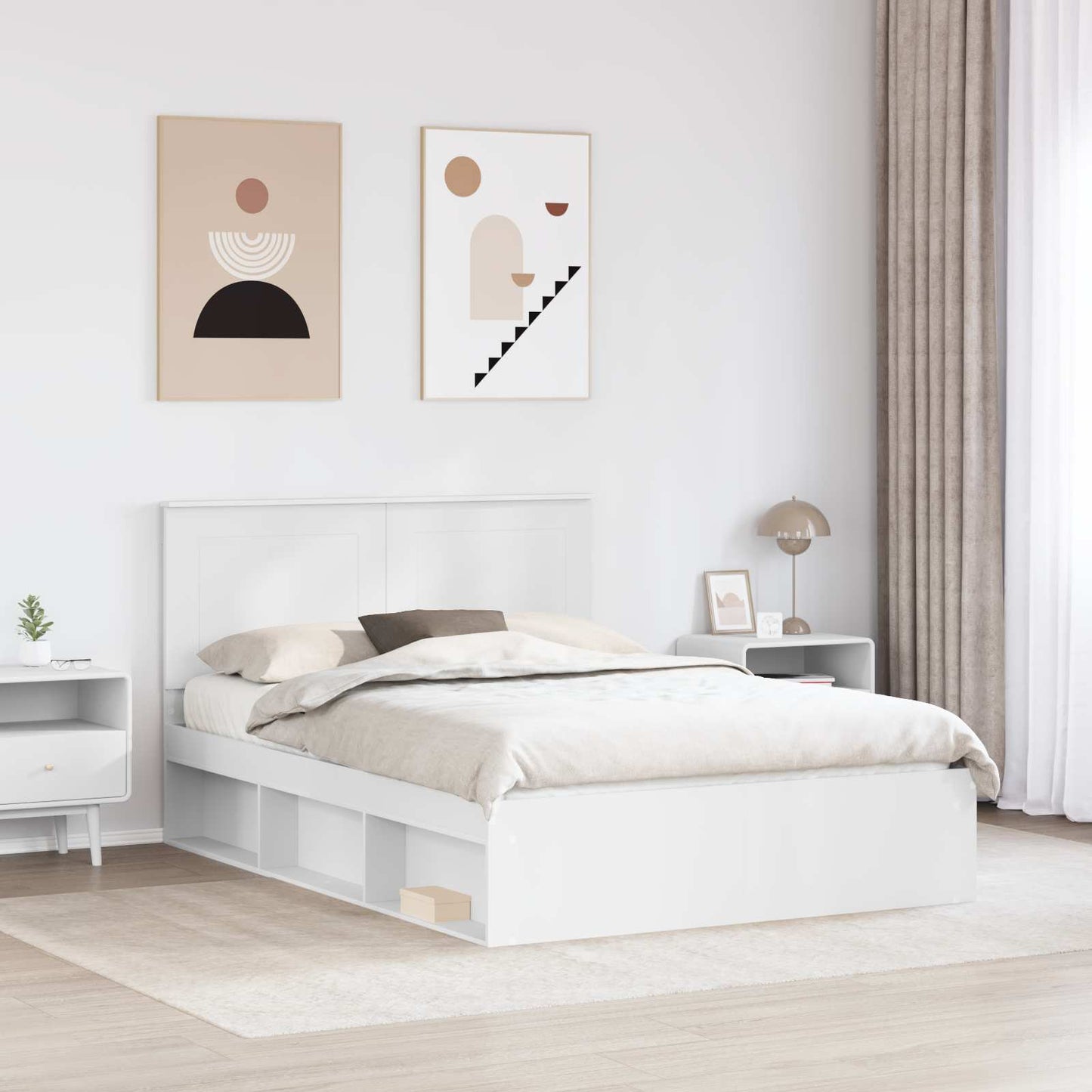 Bed Frame with Headboard White 150 x 200 cm Solid Pine Wood