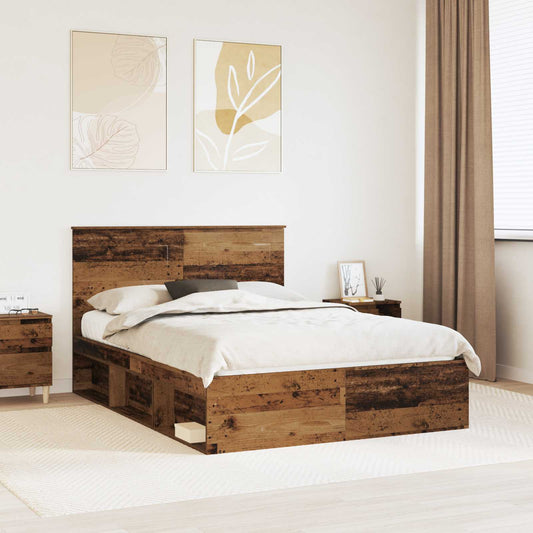 Bed Frame with Drawer Old Wood 150 x 200 cm Solid Pine Wood