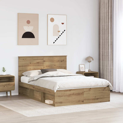 Bed Frame with Drawer Artisian Oak 150 x 200 cm Solid Pine Wood