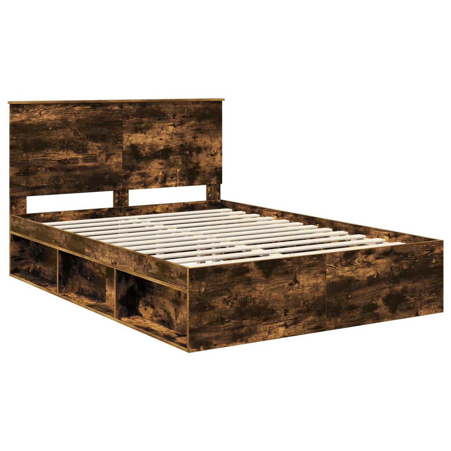 Bed Frame Smoked Oak 140 x 190 cm Solid Pine Wood