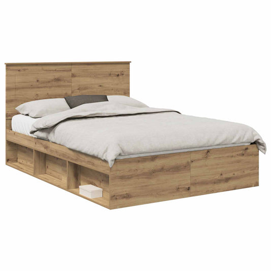 Bed Frame Artisian Oak 140 x 190 cm Solid Pine Wood
