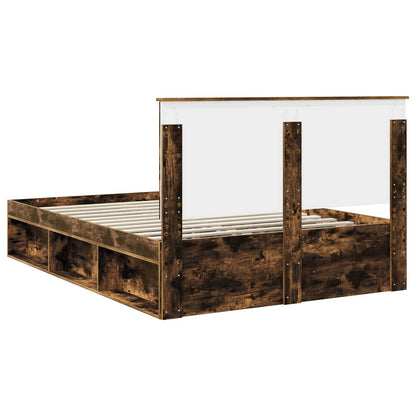Bed Frame Smoked Oak 140 x 200 cm Solid Pine Wood