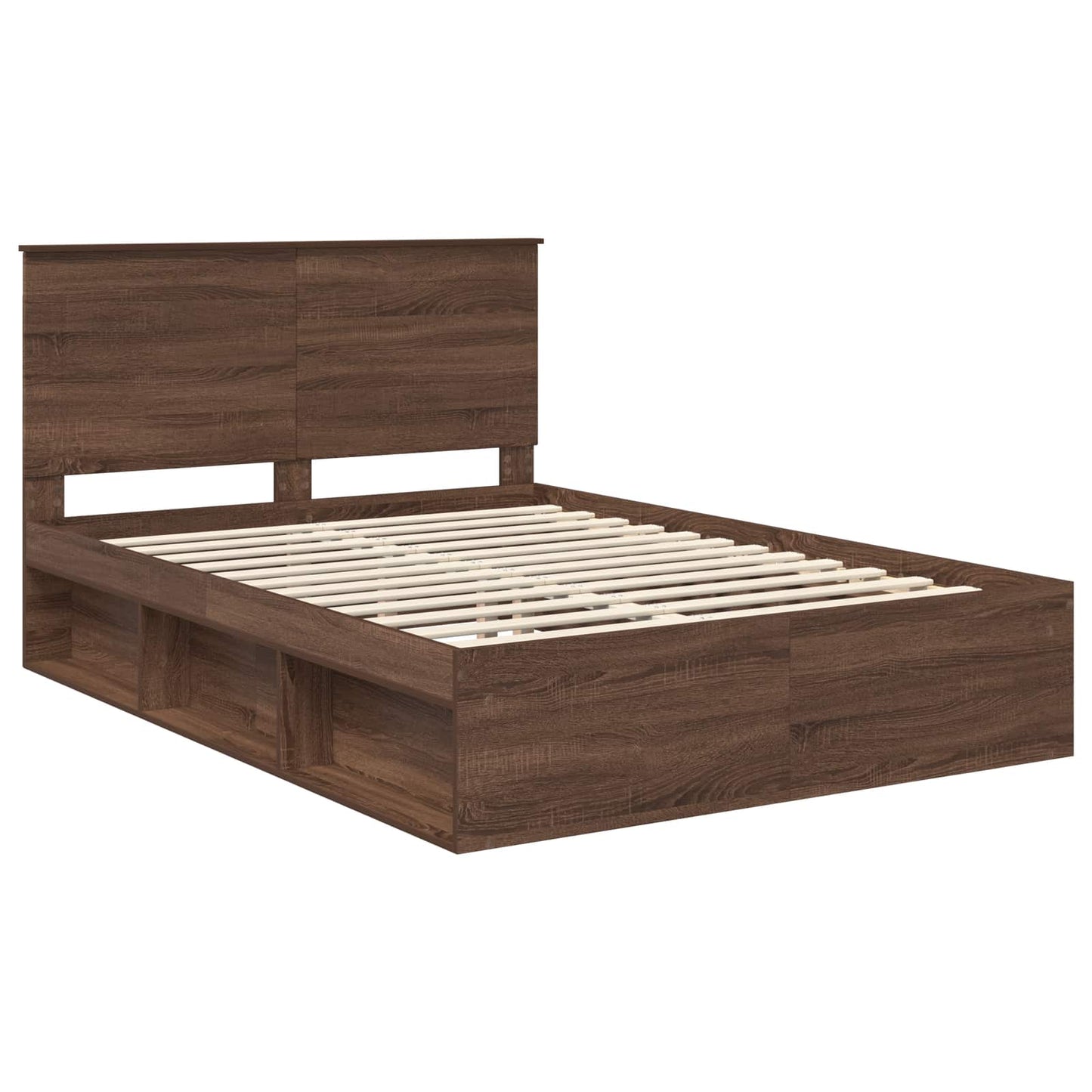 Bed Frame with Headboard Brown Oak 140 x 200 cm Solid Pine Wood