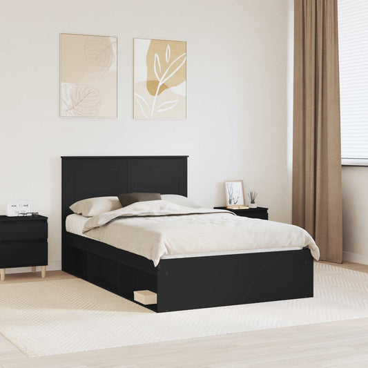 Bed Frame with Drawer Plain Black 135 x 190 cm Solid Pine Wood