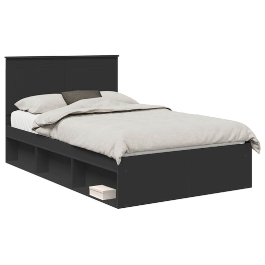Bed Frame with Drawer Plain Black 135 x 190 cm Solid Pine Wood