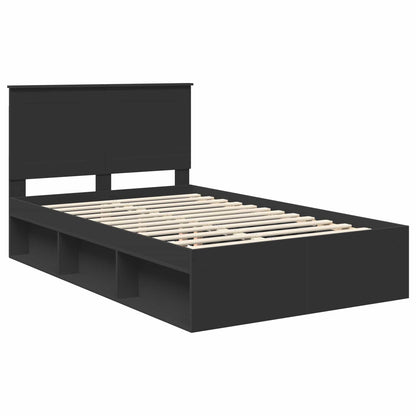 Bed Frame with Headboard Black 135 x 190 cm Solid Pine Wood