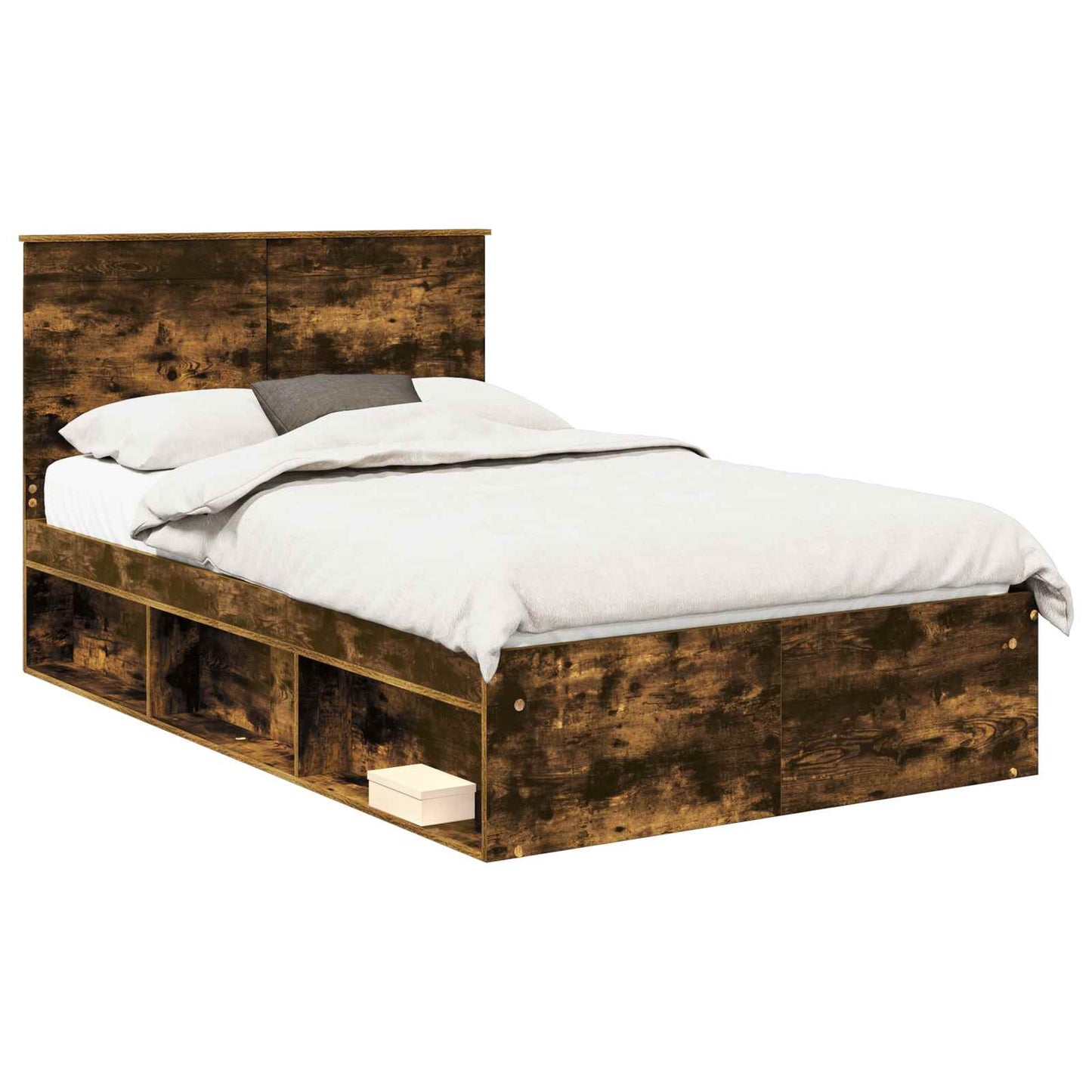 Bed Frame with Drawer Smoked Oak 135 x 190 cm Solid Pine Wood