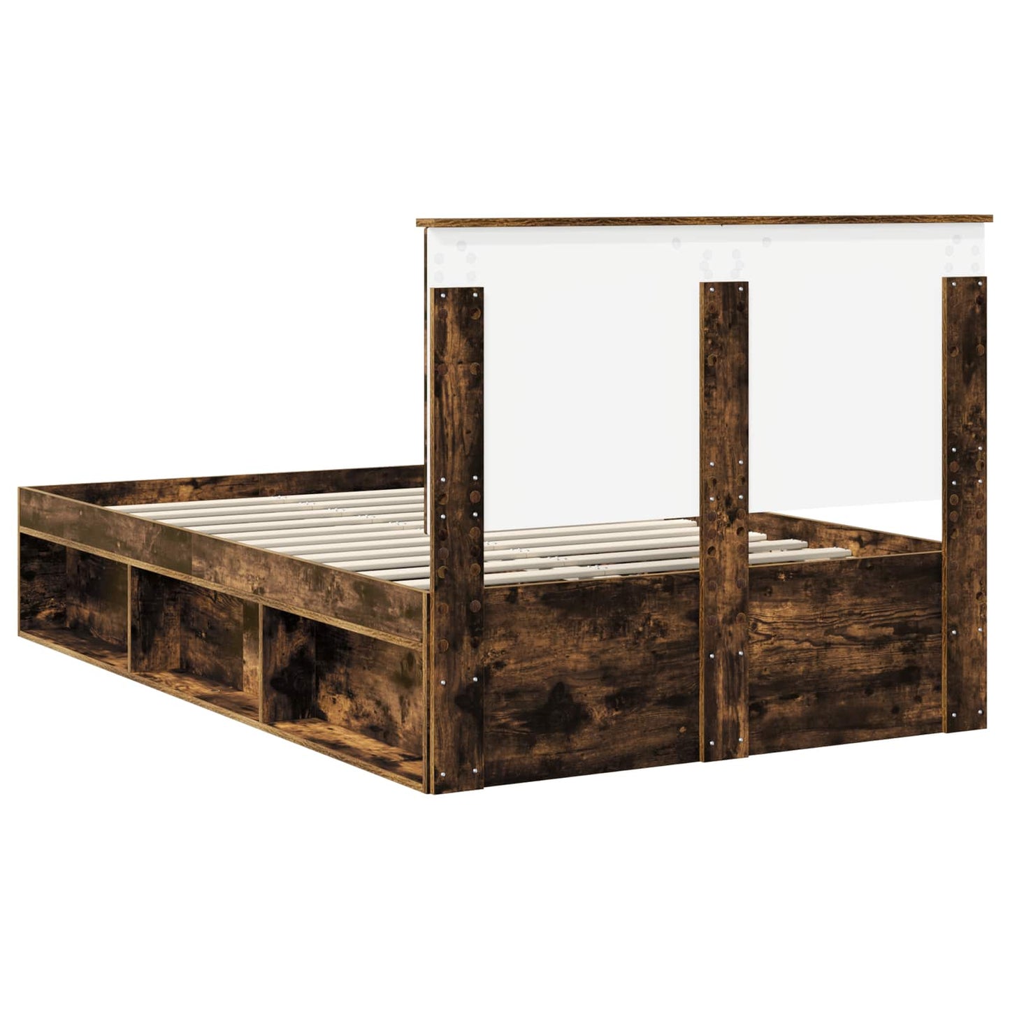 Bed Frame with Drawer Smoked Oak 135 x 190 cm Solid Pine Wood