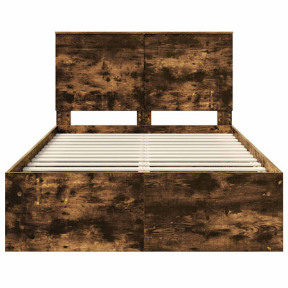Bed Frame with Drawer Smoked Oak 135 x 190 cm Solid Pine Wood