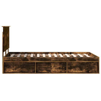 Bed Frame with Drawer Smoked Oak 135 x 190 cm Solid Pine Wood