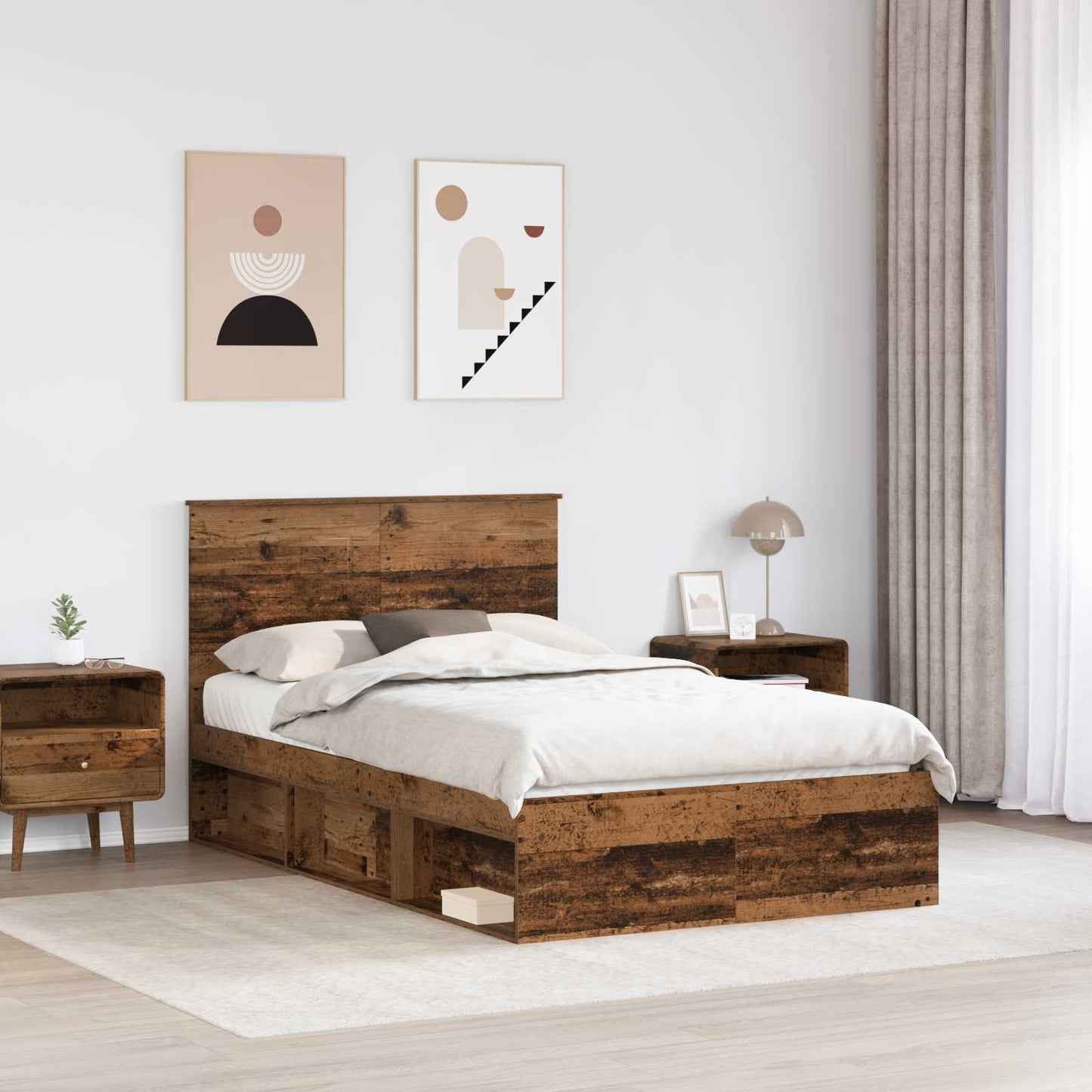 Bed Frame with Headboard Old Wood 135 x 190 cm Solid Pine Wood