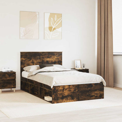 Bed Frame with Drawer Smoked Oak 120 x 190 cm Solid Pine Wood