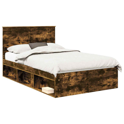 Bed Frame with Drawer Smoked Oak 120 x 190 cm Solid Pine Wood