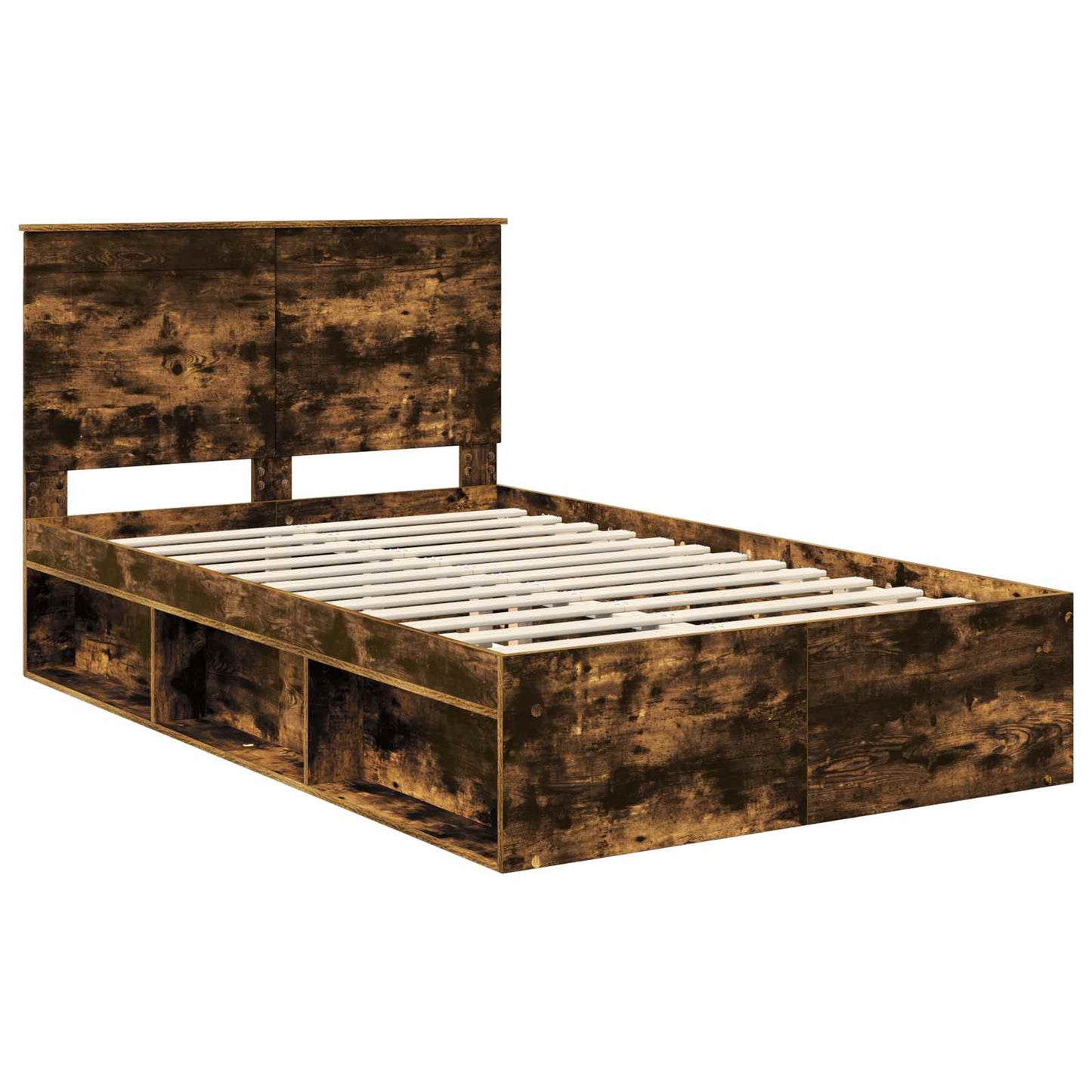 Bed Frame with Drawer Smoked Oak 120 x 190 cm Solid Pine Wood