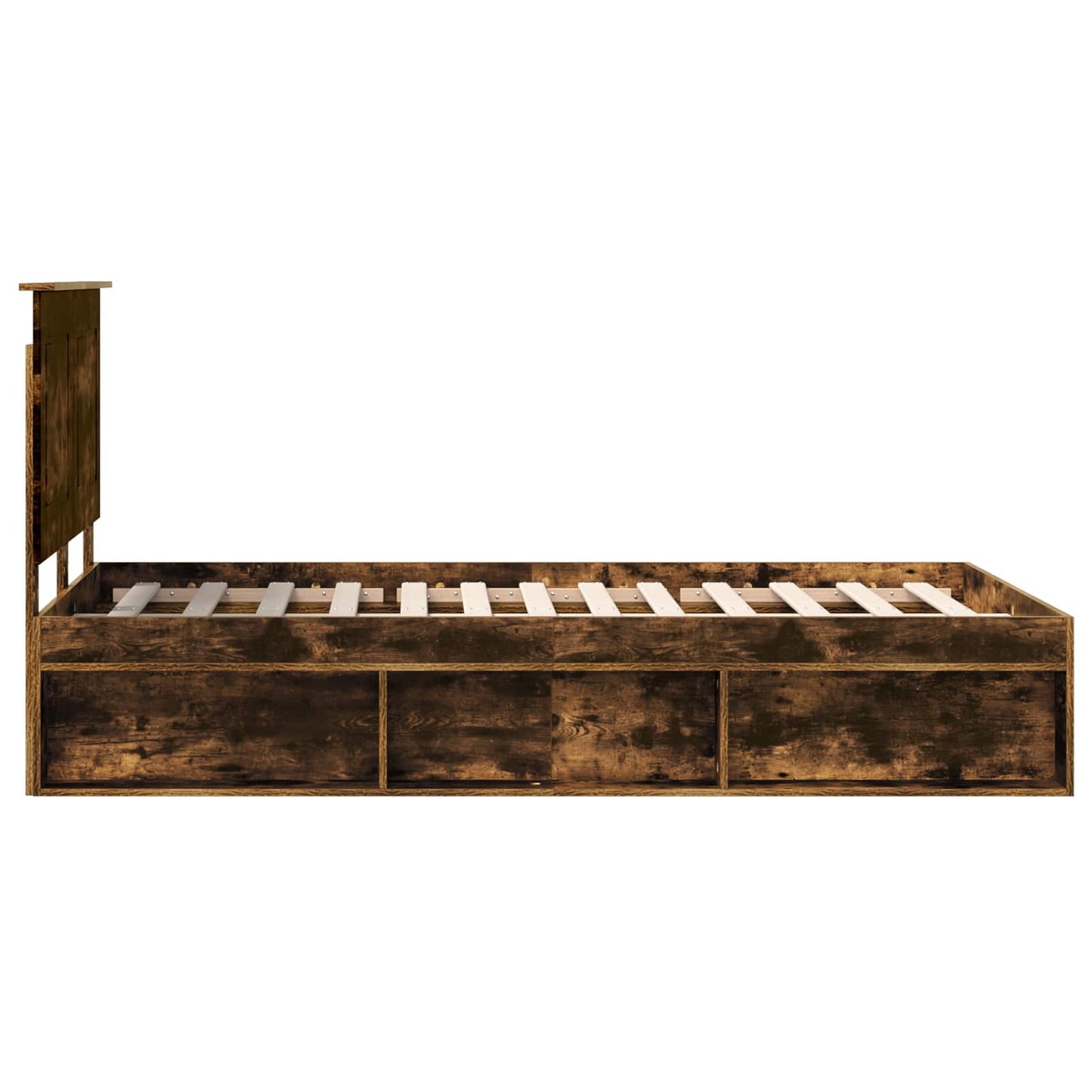 Bed Frame with Drawer Smoked Oak 120 x 190 cm Solid Pine Wood