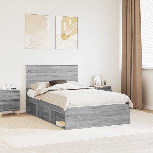 Bed Frame with Drawer Grey Sonoma 120 x 190 cm Solid Pine Wood