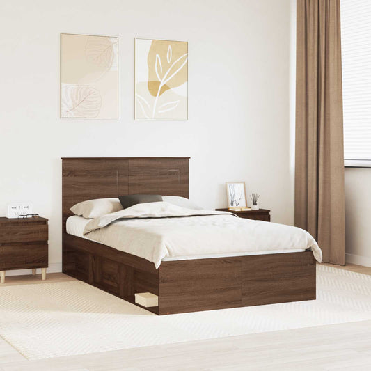 Bed Frame with Headboard Brown Oak 120 x 190 cm Solid Pine Wood