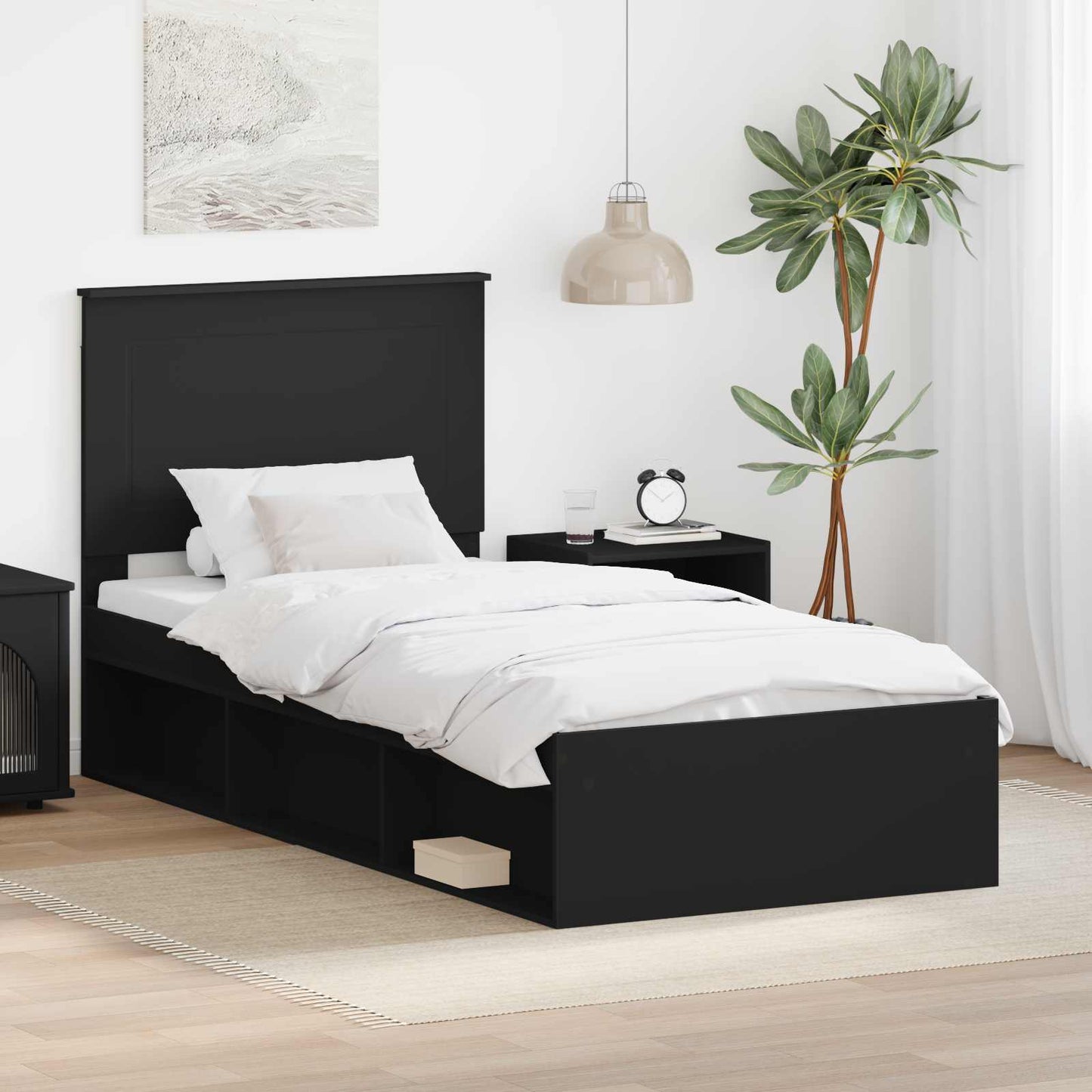 Bed Frame with Headboard Black 100 x 200 cm Solid Pine Wood