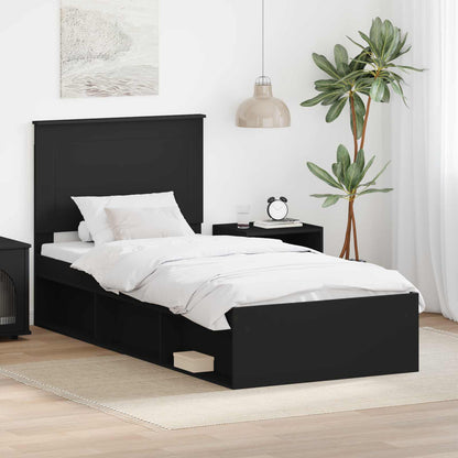 Bed Frame with Headboard Black 100 x 200 cm Solid Pine Wood