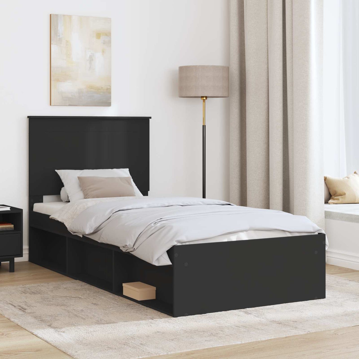 Bed Frame with Headboard Black 100 x 200 cm Solid Pine Wood