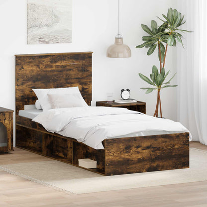 Bed Frame with Drawer Smoked Oak 100 x 200 cm Solid Pine Wood