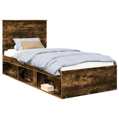 Bed Frame with Drawer Smoked Oak 100 x 200 cm Solid Pine Wood