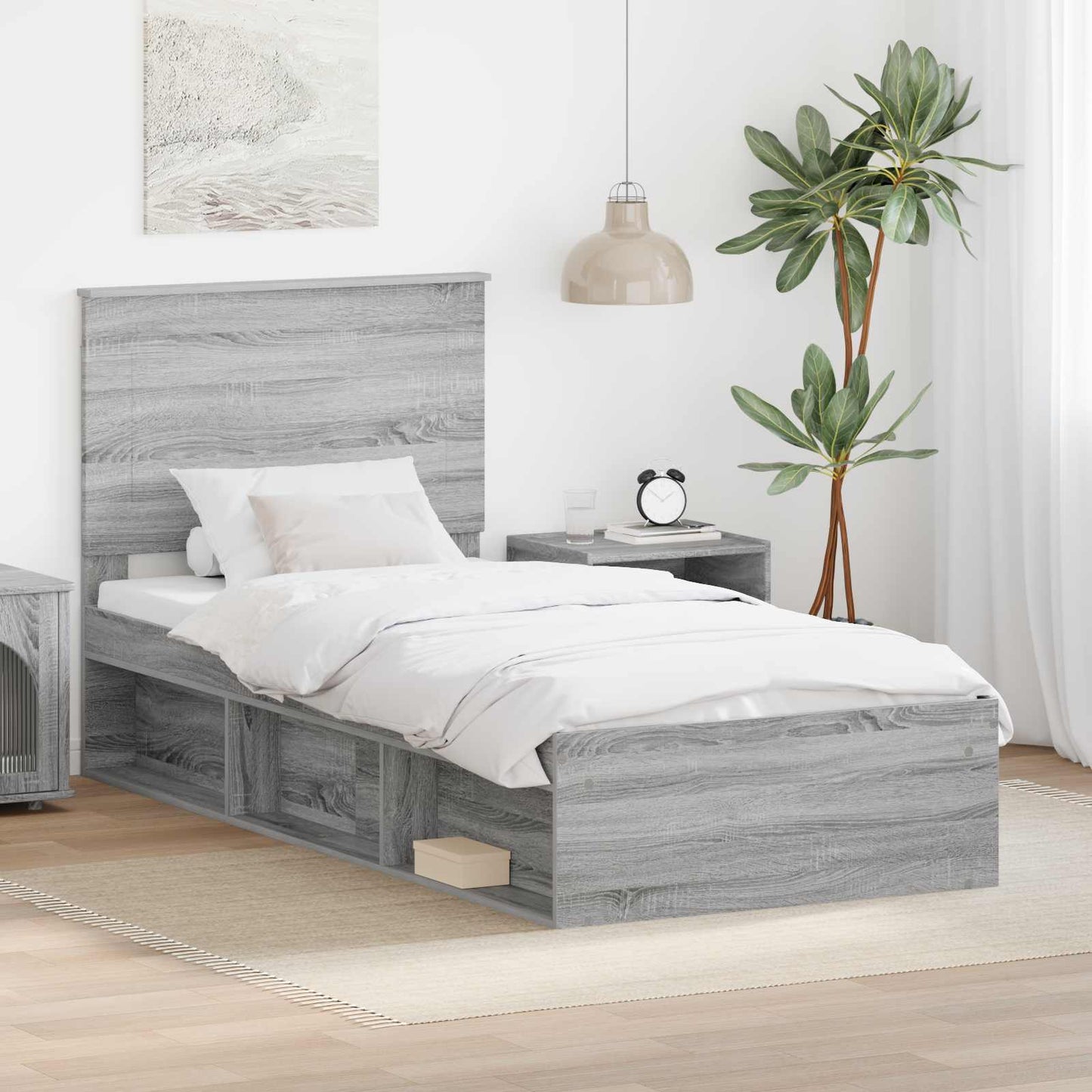 Bed Frame Grey Sonoma 100 x 200 cm Solid Pine Wood