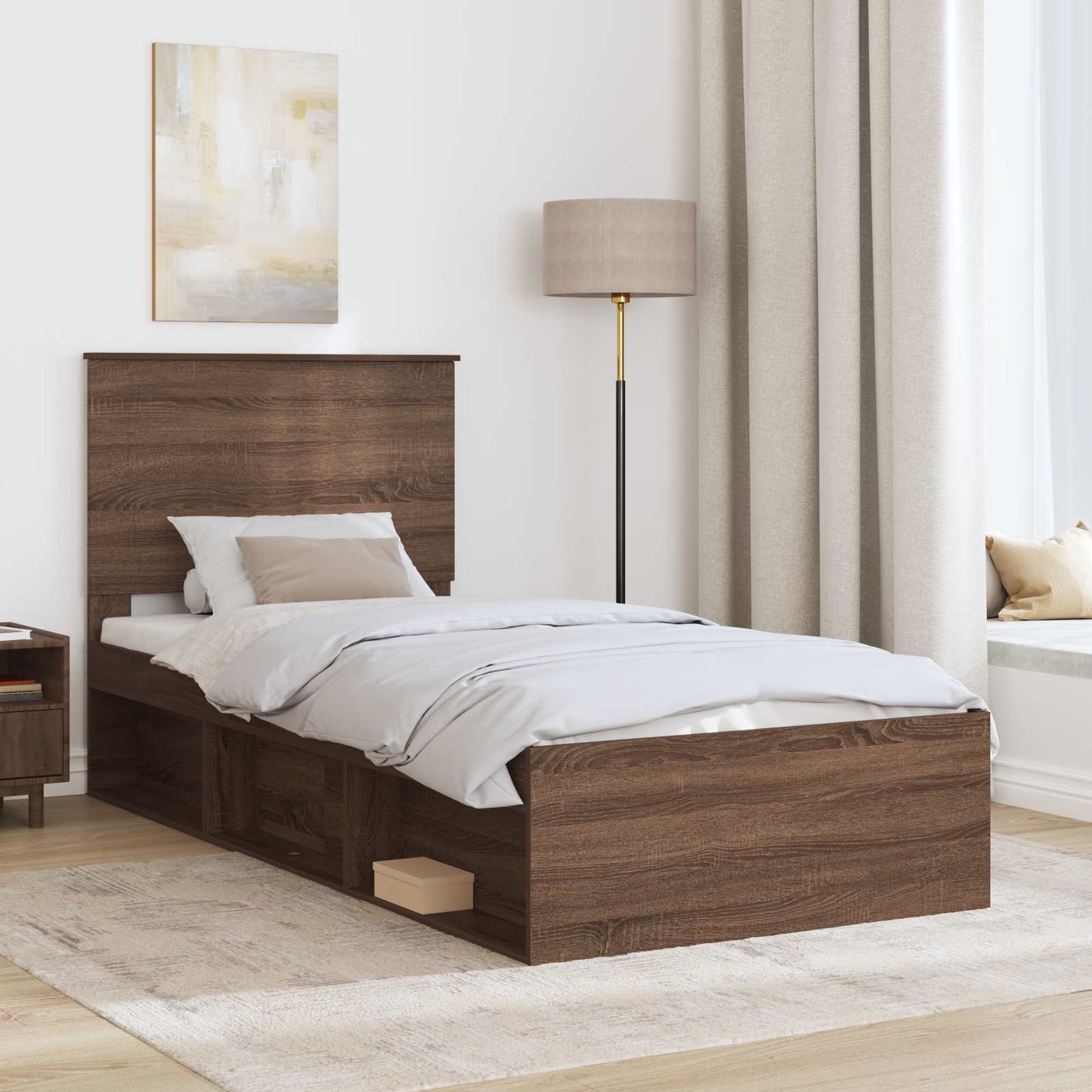 Bed Frame with Headboard Brown Oak 100 x 200 cm Solid Pine Wood