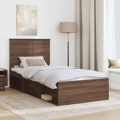 Bed Frame with Headboard Brown Oak 100 x 200 cm Solid Pine Wood