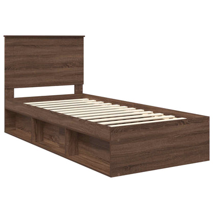 Bed Frame with Headboard Brown Oak 100 x 200 cm Solid Pine Wood